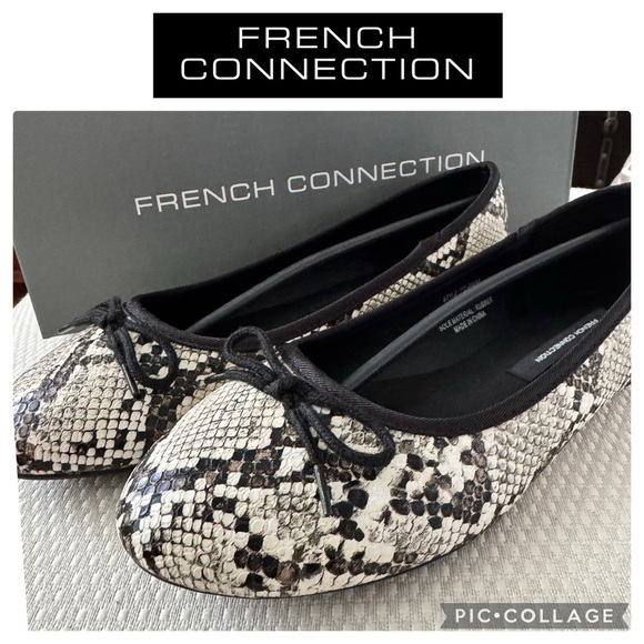 FRENCH CONNECTION Diana Snake black white Printed Flats size 6 NWT - Picture 1 of 9